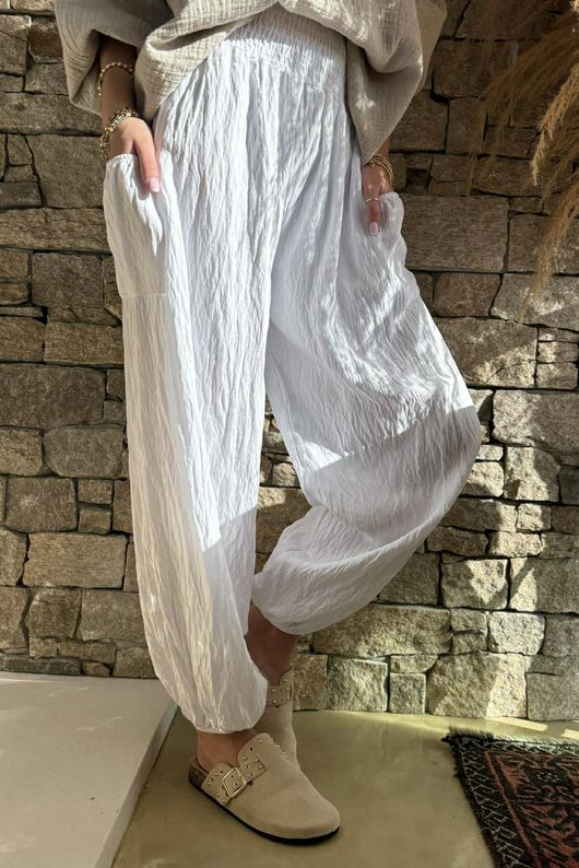 Basso Shirring Balloon Pant White